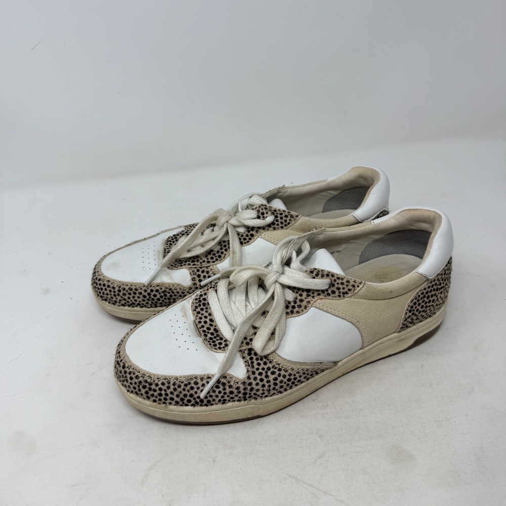 Madewell Court Sneakers 9.5 White Leather Cheetah Real Calf Hair Low Top‎
